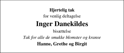 Taksigelsen for Inger Danekildes - Helsinge