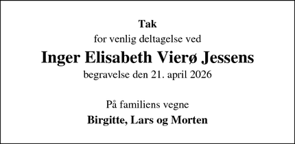Taksigelsen for Inger Elisabeth Vier&oslash; Jessen - Næstved