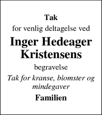 Taksigelsen for Inger Hedeager Kristensens - Næsbjerg