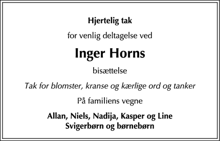 Taksigelsen for Inger Horn - Hellerup