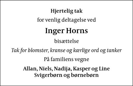 Taksigelsen for Inger Horn - Hellerup