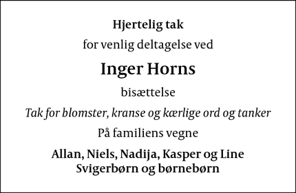 Taksigelsen for Inger Horn - Hellerup