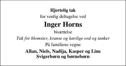 Taksigelsen for Inger Horn - Hellerup