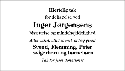 Taksigelsen for Inger Jørgensens - Esbjerg