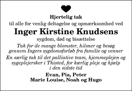 Taksigelsen for Inger Kirstine Knudsens - Thisted