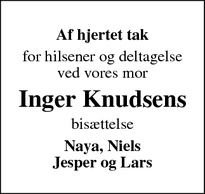 Taksigelsen for Inger Knudsens - Odense