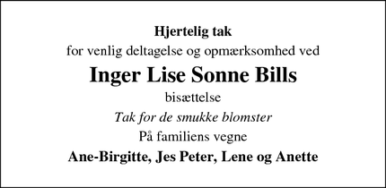 Taksigelsen for Inger Lise Sonne Bill - svaneke 3740