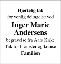 Taksigelsen for Inger Marie Andersens - Aars