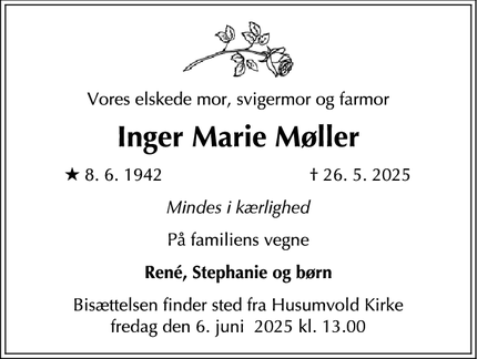 Dødsannoncen for Inger Marie Møller - Holte