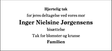 Taksigelsen for Inger Nielsine Jørgensens - Sønderborg