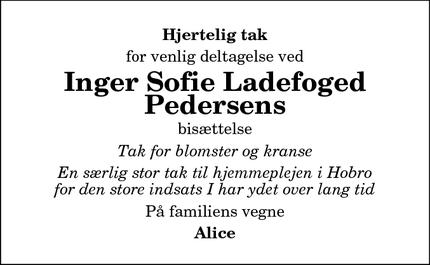 Taksigelsen for Inger Sofie Ladefoged Pedersens - Arden