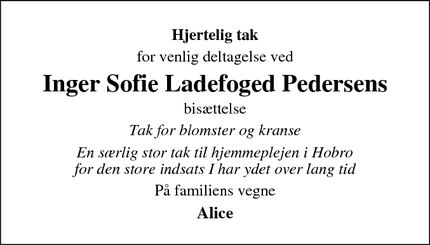 Taksigelsen for Inger Sofie Ladefoged Pedersens - Arden