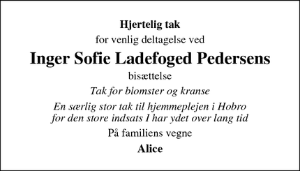 Taksigelsen for Inger Sofie Ladefoged Pedersens - Arden