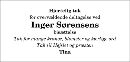 Taksigelsen for Inger Sørensen - Sæby
