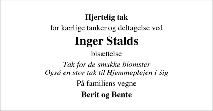Dødsannoncen for Inger Stalds - Glamsbjerg