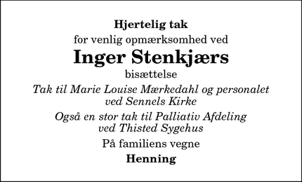 Taksigelsen for Inger Stenkjærs - Thisted
