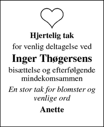 Taksigelsen for Inger Thøgersens - Dronningborg