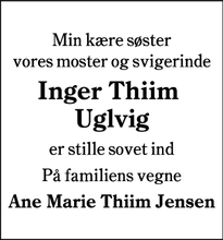 Dødsannoncen for Inger Thiim 
Uglvig - Esbjerg