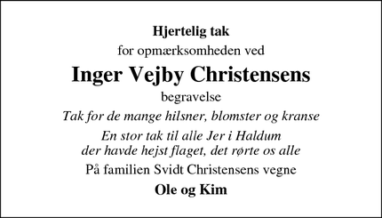 Taksigelsen for Inger Vejby Christensens - Hinnerup