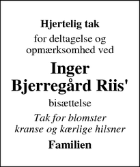Taksigelsen for Inger
Bjerregård Riis' - Skive