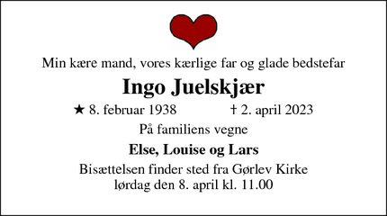 Dødsannoncen for Ingo Juelskjær - Frederiksberg C