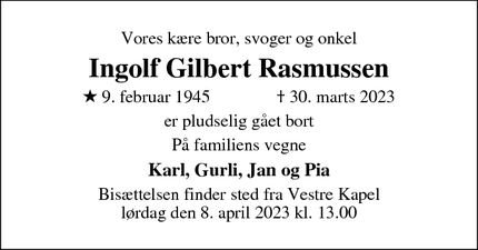 Dødsannoncen for Ingolf Gilbert Rasmussen - Horsens