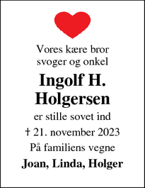 Dødsannoncen for Ingolf H.
Holgersen - Hee