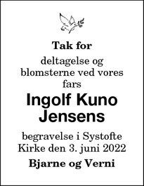 Taksigelsen for Ingolf Kuno Jensens - Nykøbing F