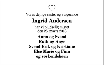 Dødsannoncen for Ingrid Andersen - Gjellerup