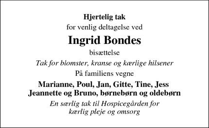 Taksigelsen for Ingrid Bonde - Ruds Vedby 