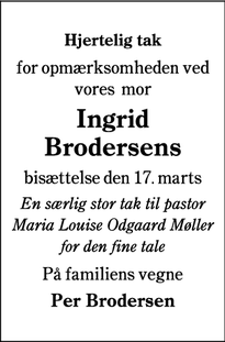 Taksigelsen for Ingrid Brodersens - Kollund