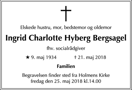 Dødsannoncen for Ingrid Charlotte Hyberg Bergsagel - Copenhagen