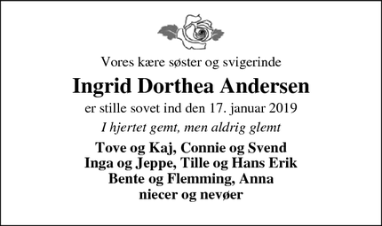 Dødsannoncen for Ingrid Dorthea Andersen - Torsted