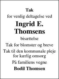 Taksigelsen for Ingrid E.
Thomsens - struer