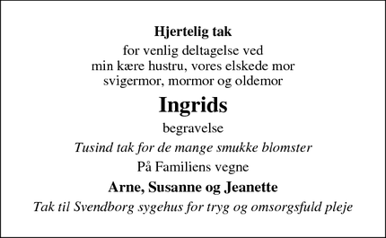 Taksigelsen for Ingrid - 5750 Ringe