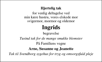 Taksigelsen for Ingrid - 5750 Ringe