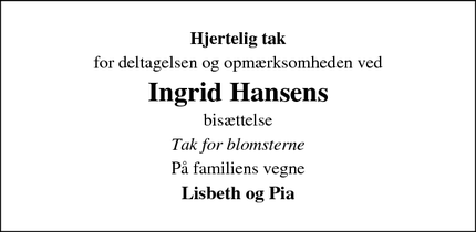 Taksigelsen for Ingrid Hansens - Nyborg
