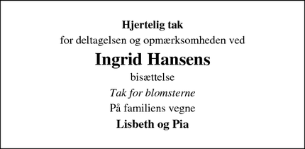 Taksigelsen for Ingrid Hansens - Nyborg