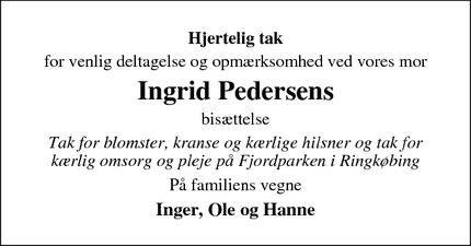 Taksigelsen for Ingrid Pedersen - Ringkøbing