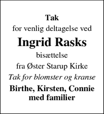 Taksigelsen for Ingrid Rasks - Ågård