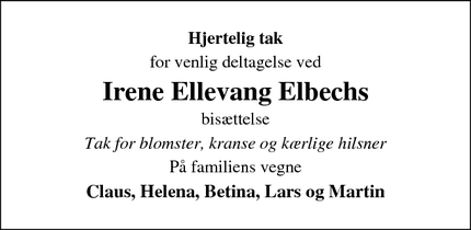 Taksigelsen for Irene Ellevang Elbech - Hou 8300 Odder