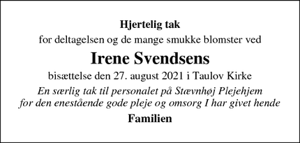 Taksigelsen for Irene Svendsens - Taulov