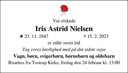 Dødsannoncen for Iris Astrid Nielsen - Viborg