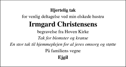 Taksigelsen for Irmgard Christensens - Vejle
