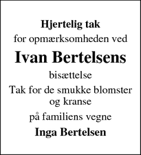 Taksigelsen for Ivan Bertelsens - Frøstrup