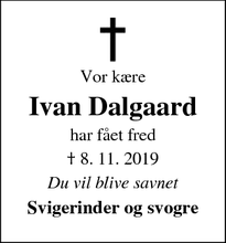 Dødsannoncen for Ivan Dalgaard - Holstebro