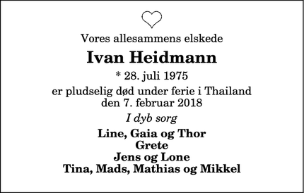 Dødsannoncen for Ivan Heidmann - Gistrup
