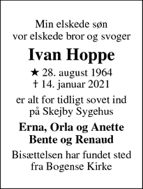 Dødsannoncen for Ivan Hoppe - Bogense