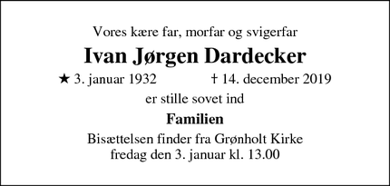 Dødsannoncen for Ivan Jørgen Dardecker - Fredensborg
