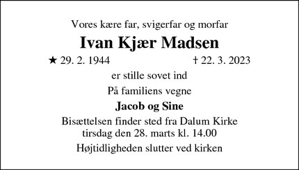 Dødsannoncen for Ivan Kjær Madsen - Odense